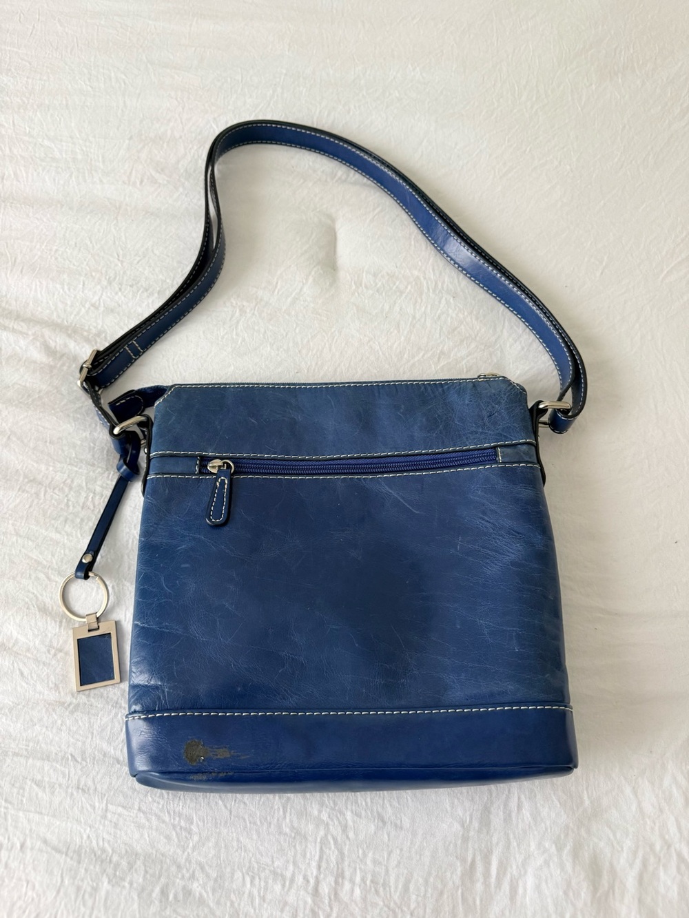 Navy Leather Giani Bernini Bag - Classic Women's Shoulder Bag - Picture 12 of 13